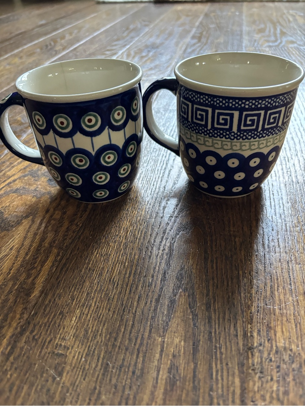 Blue Patterned Ceramic Mugs - Set of 2 Poland Pottery Boleslawiec